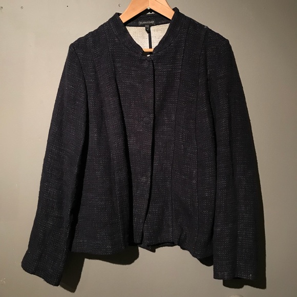 Eileen Fisher mandarin collar tweed jacket Sz M - Picture 3 of 8